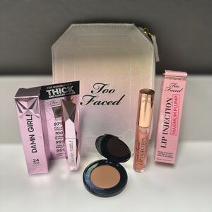 TOO FACED Lip Injection Mascara Bronzer Cosmetic Makeup Bag Bundle